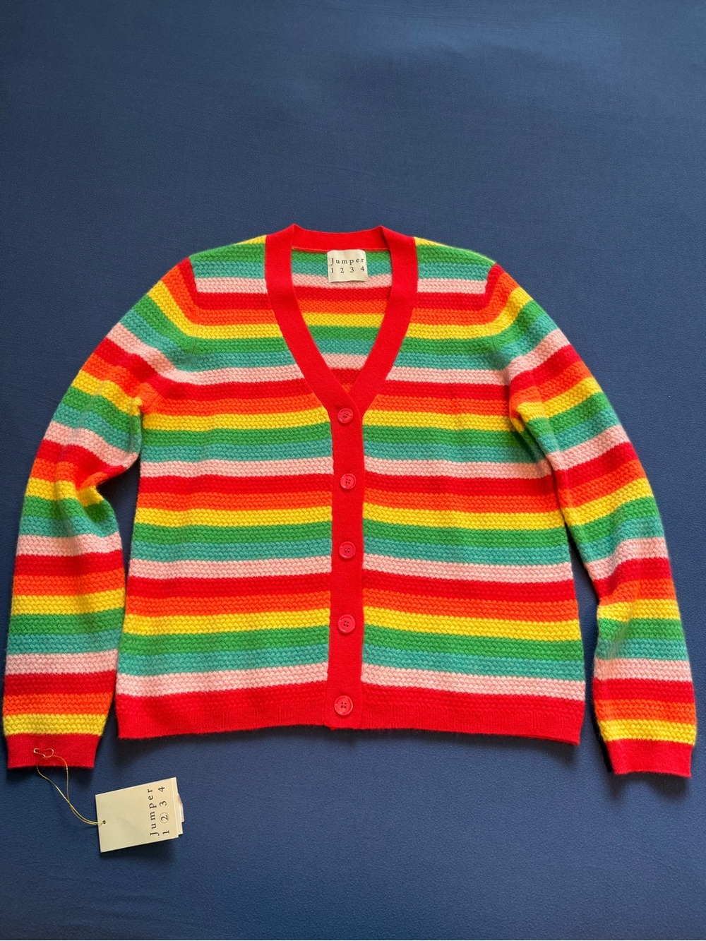Jumper 1234 rainbow stripe cardigan 100% cashmere size 3(L) NWT
